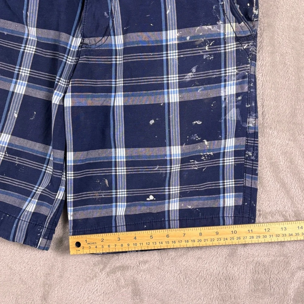 Hollister California Men's Plaid Shorts 33‎ W36 Blue Button Fly Paint Splatter